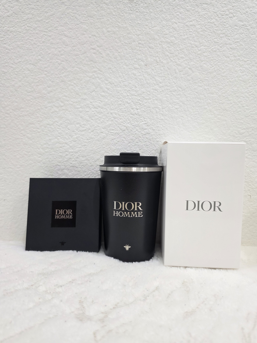 Dior Homme Matte Black Travel Mug with Silver Accents With Mini Homme Travel kit